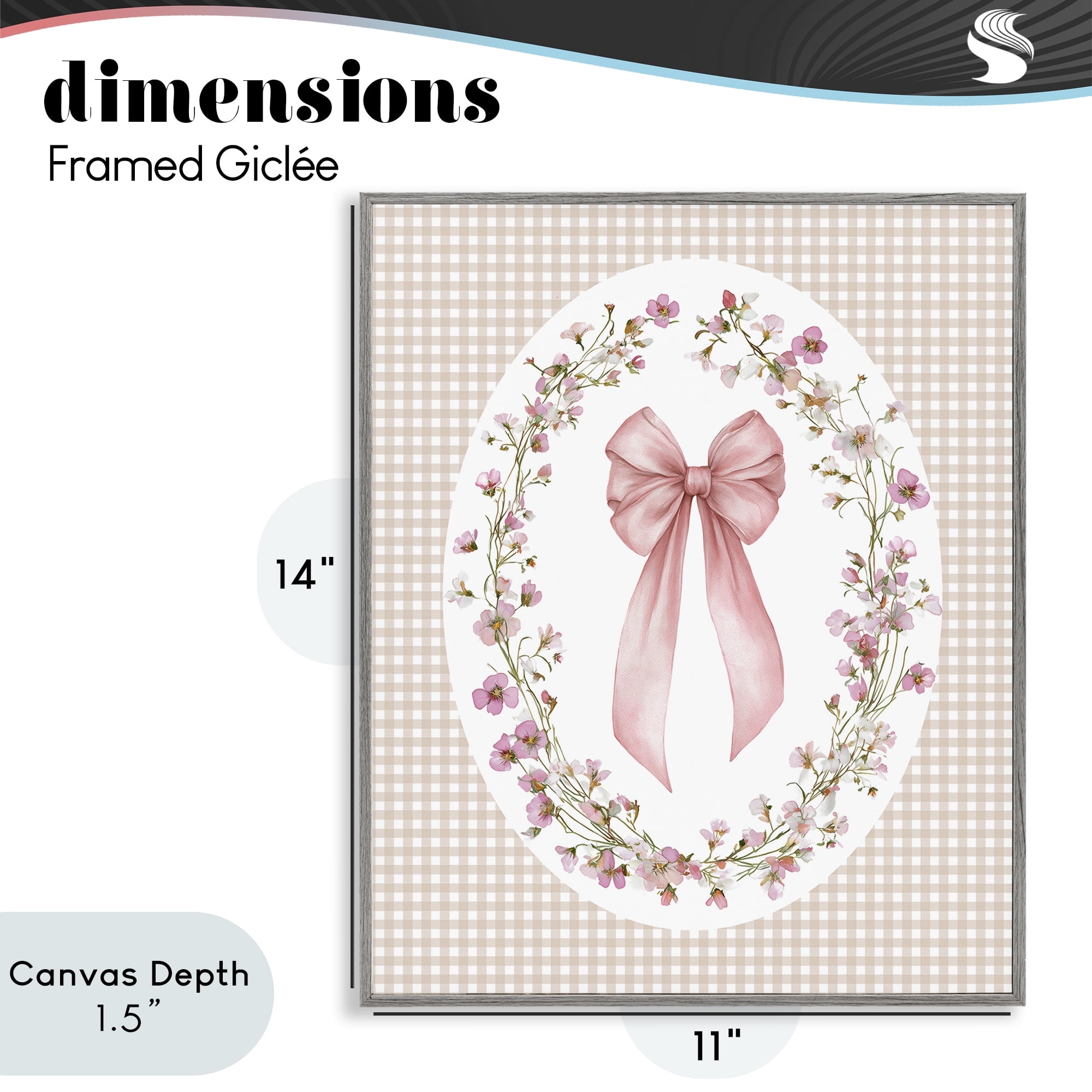 Stupell Industries Feminine Gingham Bow Gray Framed Giclee Art, design by Christine Simpson Art
