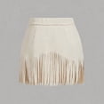 thumbnail image 2 of MORTTIC Women's Solid Color Fringe Denim Mini Skirt, Western Style A-Line Skirt with Decorative Buttons Beige，L, 2 of 5