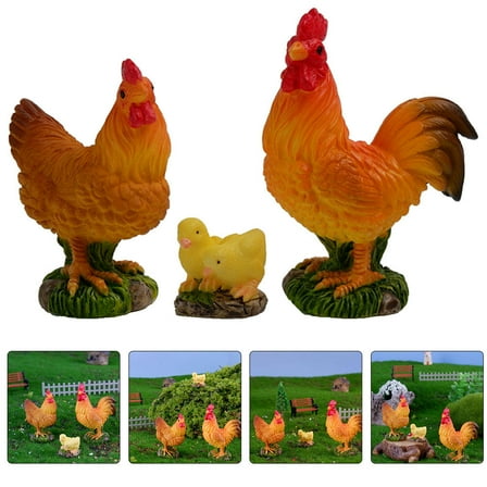 GOOHOCHY Assorted Color Miniature Chicken Figurines for Decor Realistic Resin Animal Statues 3pcs Set