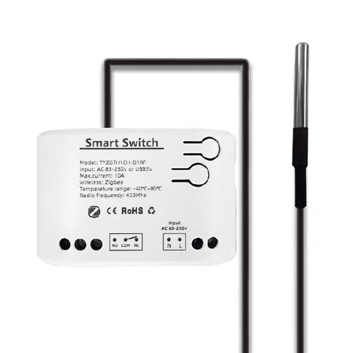 4Pc Tuya Smart Zigbee Switch with Temperature Sensor Passive Dry Contact Zigbee Relay Work with Home Assistant AC85-250V,4 x Smart Switch,White