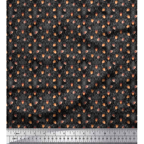 Soimoi Black Rayon Fabric Oaknut Fruits Print Fabric by the Yard 56 Inch Wide