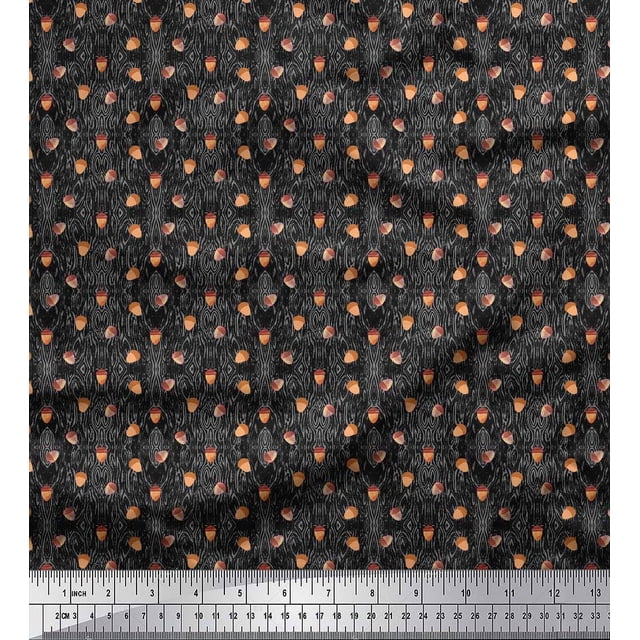Soimoi Black Poly Georgette Fabric Oaknut Fruits Printed Fabric 1 Yard 52 Inch Wide