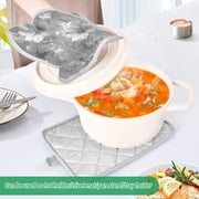 2 Pack Pot Holders for Kitchen Heat Resistant Hot Pads Sets for Cooking Baking Silver Metal Flower Pattern