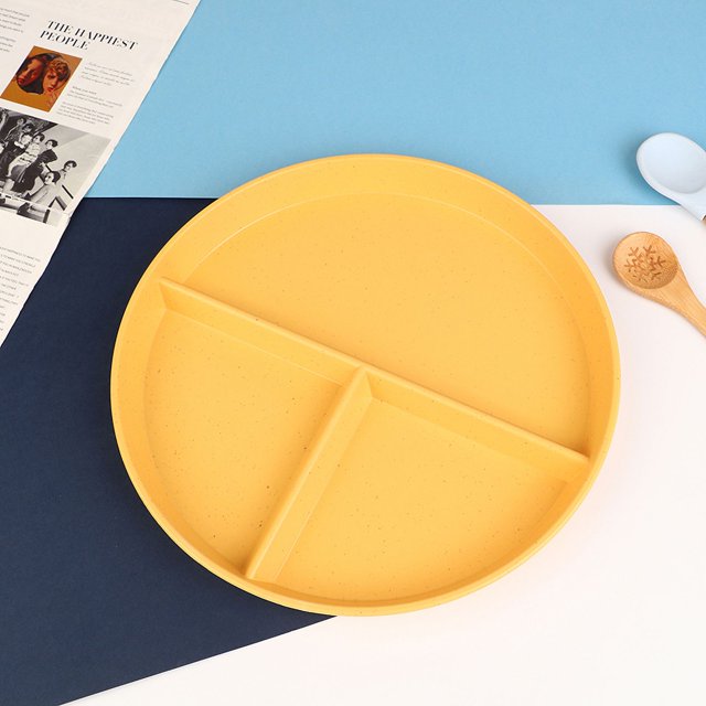 1 Pce Plat Divisé en 3 Régimes Assiette Ronde Réutilisable Vaisselle de Cuisine Assiettes à Portions pour Adultes 3 Compartiments Micro-Ondes Jaune