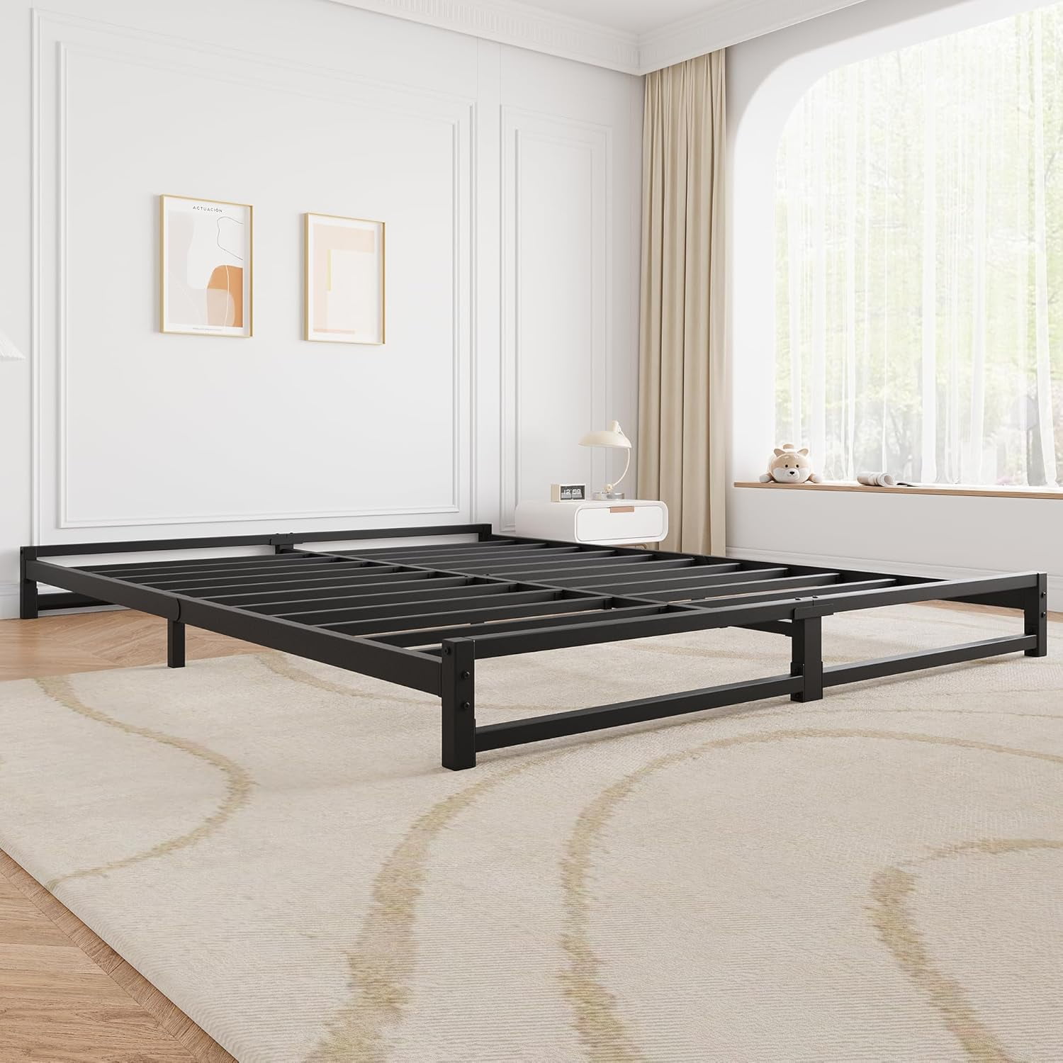 Homhougo 6 Inch Full Size Bed Frame Heavy Duty Metal Platform Bed Frame with Steel Slat Support, Mattress Foundation, No Box Spring Needed, Noise Free, Black (Full)