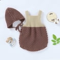 thumbnail image 3 of Fashionable Infant Knitted Romper Set, Baby Boys Girls Summer Autumn Simple Style Color Matching Sleeveless Suspender Jumpsuit + Solid Color Hat Kit, 3 of 5