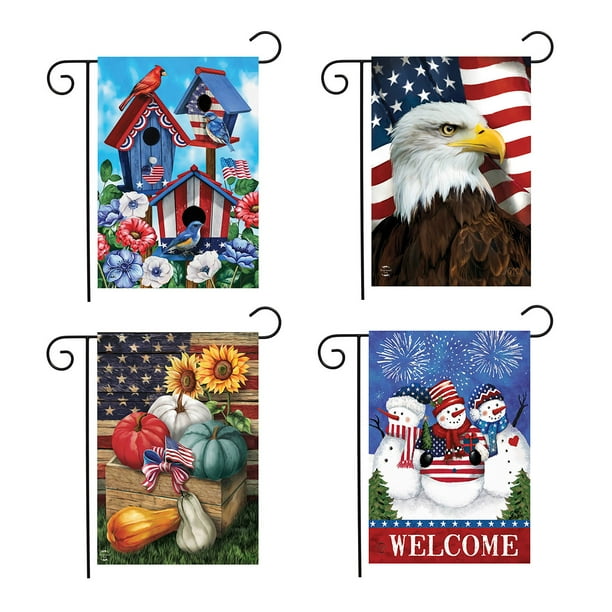 Patriotic Garden Flag Bundle (Set of 4) USA Red White and Blue 12.5" x 18" Briarwood Lane