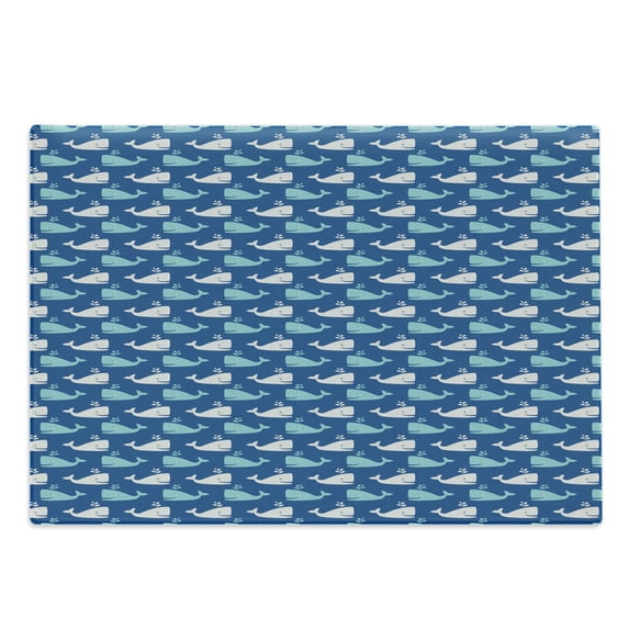 Whale Cutting Board, Bicolor Whales in the Sea in Cartoon Drawing Style Underwater Wildlife, Decorative Tempered Glass Cutting and Serving Board, Large Size, Navy Blue Aqua Beige, by Ambesonne