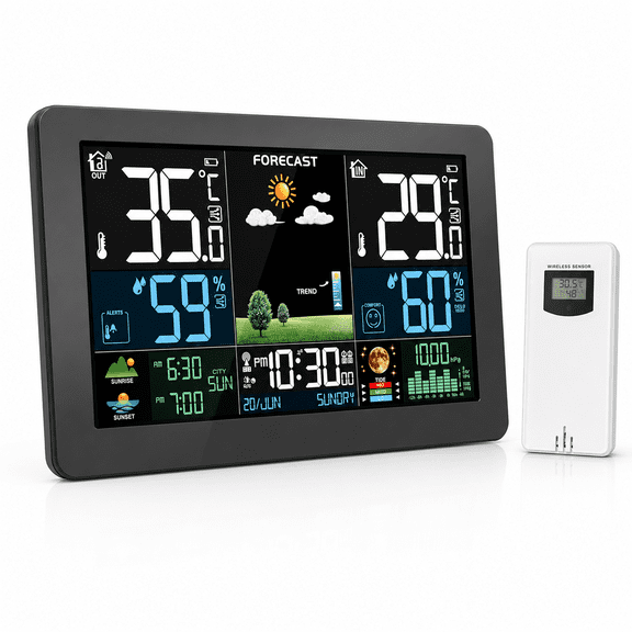 Weather Station Wireless Indoor Outdoor,Thermometer Wireless with Remote Sensor,Home Weather Station,Color Display Digital Weather Forecast,Humidity,Atomic Clock,Air Pressure for Home
