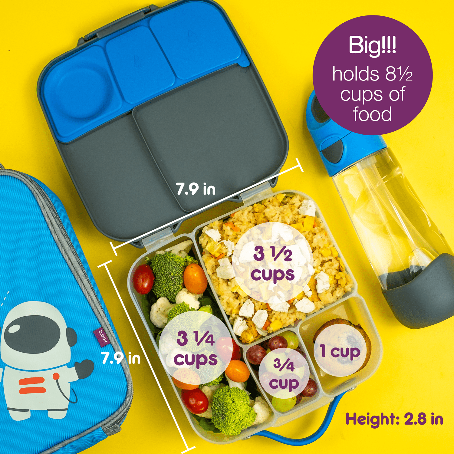 b.box Lunch Box for Kids - 4 Compartment Lunchbox (Blue Slate)