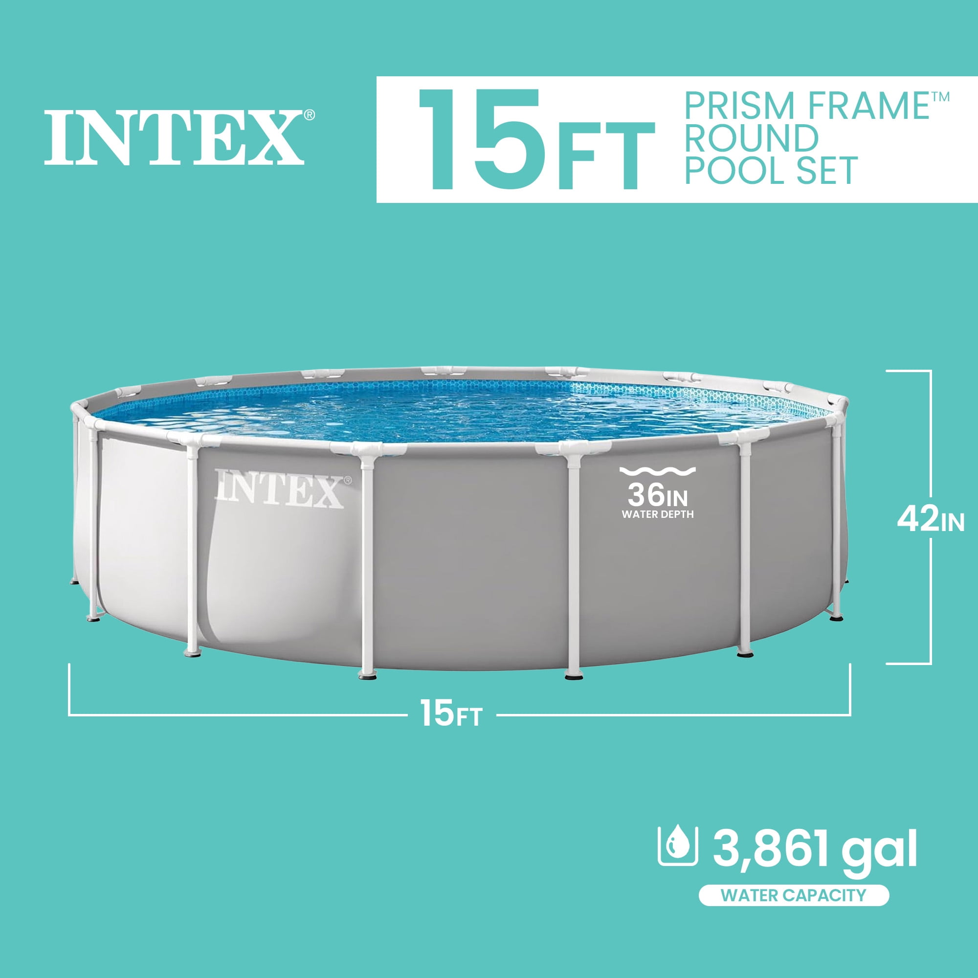 INTEX 26723EP Prism Frame 15'x42" Above Ground Pool w/ Pump, Ladder, Cover, Ground Cloth