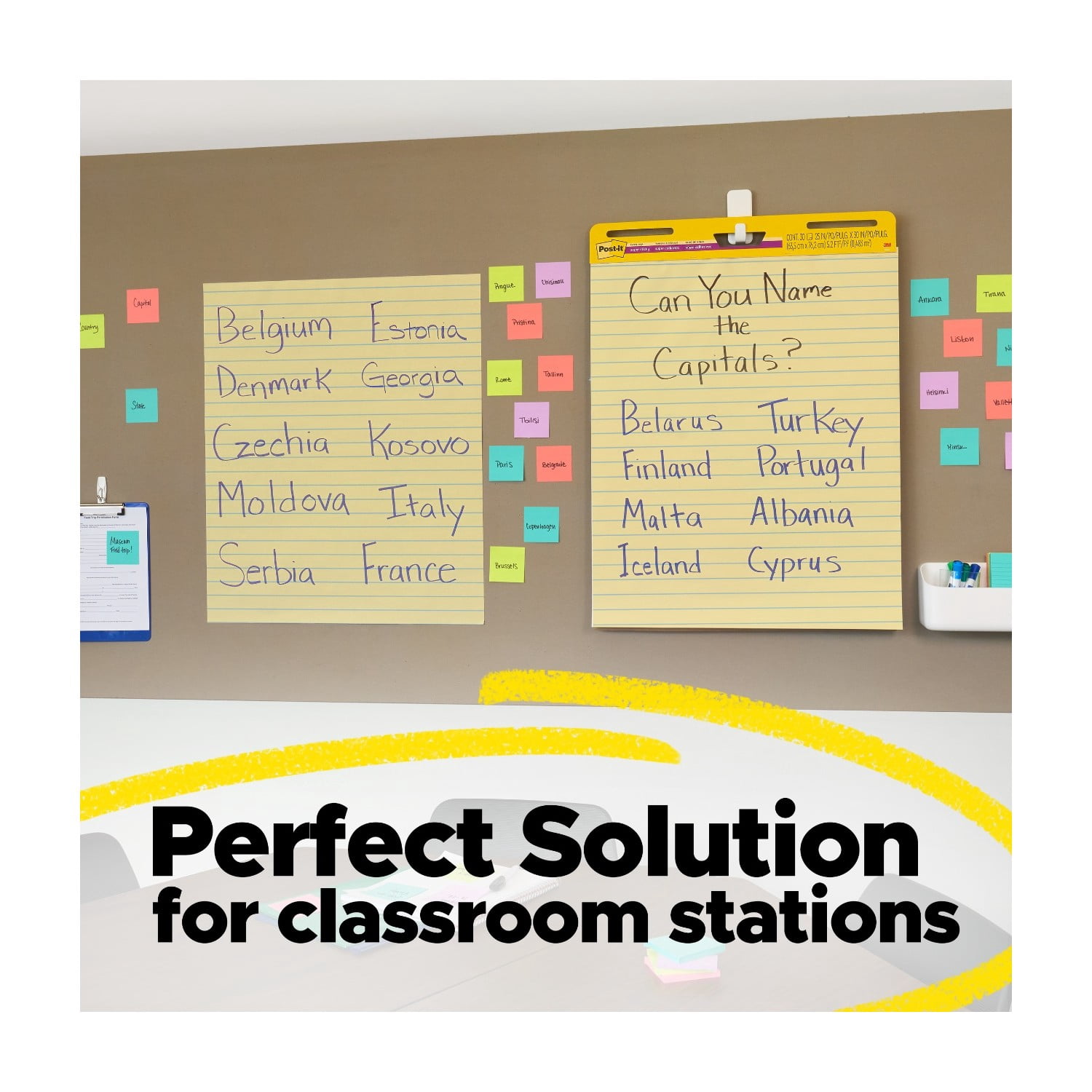 Post-it Super Sticky Easel Pad, Yellow, Lined, 25 in. x 30 in., 4 Pads