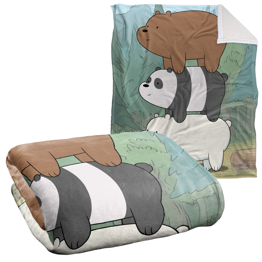 We Bare Bears Blanket, 50"x60", Bear Stack Silky Touch Sherpa Back