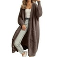 thumbnail image 2 of Women's Maxi Length Cardigan, Loose Fit Knit Sweater Coat, Long Sleeve Open Front Duster, Solid Color Lounge Wear, Casual Oversized Cover Up Brown S, 2 of 5