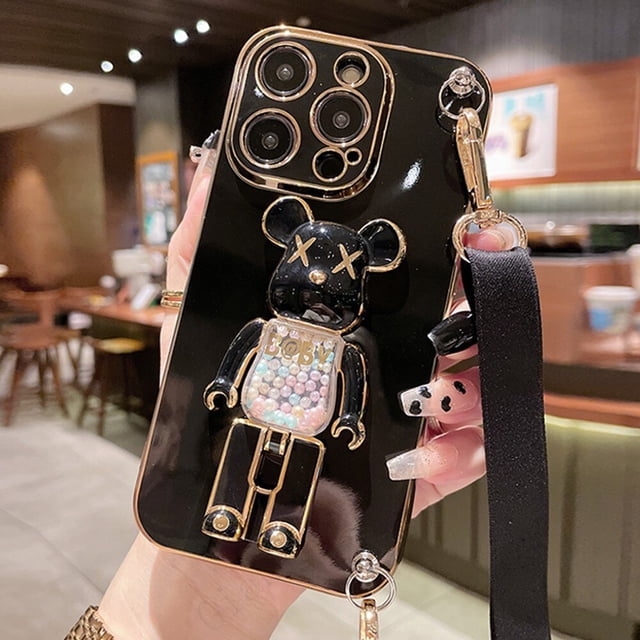 Funda de teléfono con correa y soporte de oso de arena movediza para iphone 14, 12 Pro Max, MiNi, 11, 13 Pro, X, XS, XR, 6 S, 7, 8 Plus, SE Fivean unisex