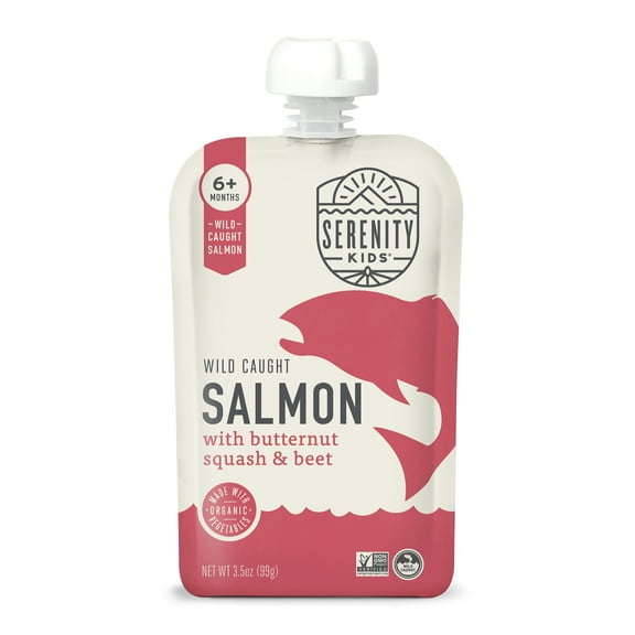 Serenity Kids Wild Caught Salmon Stage 2 Baby Food Organic Butternut Squash & Beet, 3.5oz Pouch