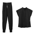 thumbnail image 4 of Conjunto de uniformes médicos para Mujer Yinane traje de trabajo de enfermería Blusa médica y pantalones de chándal con bolsillos Color Negro L, 4 of 8
