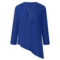 thumbnail image 4 of Lisingtool Button Women Ladies Clothing Loose Shirt Chiffon Zipper Long Sleeves Slanted Hem Plus Size Tops Blue, 4 of 4