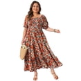 thumbnail image 3 of DARING DIVA Women's Plus Size Short Sleeve Square Neck Maxi Floral Dress 4X Red, 3 of 6