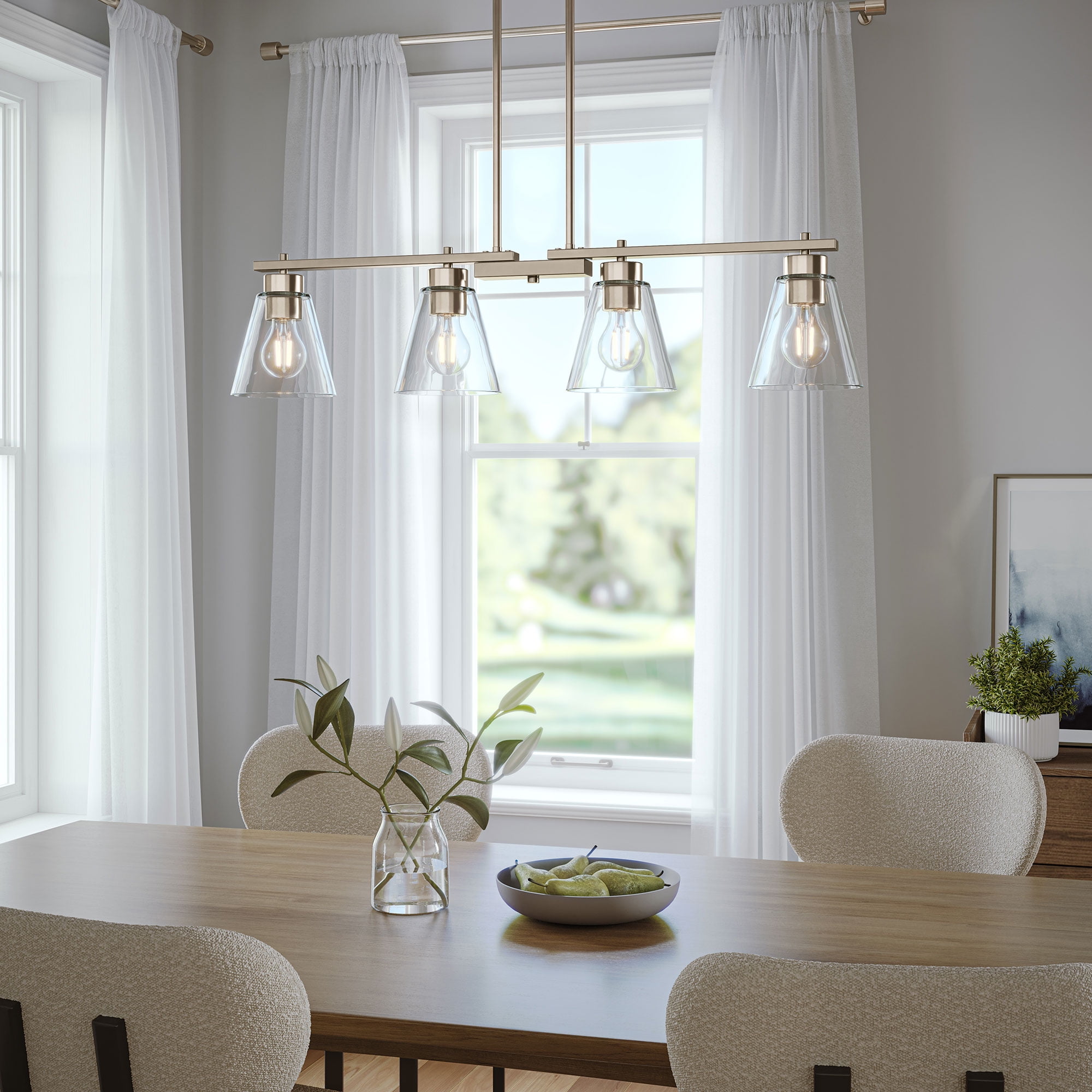 Better Homes & Gardens 4-Light Modern Brushed Nickel Linear Chandelier with Clear Glass