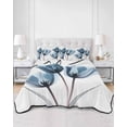 thumbnail image 3 of Quilts Twin Size, Navy Blue Tulip Soft Comforter Bedding Set for Bed, Watercolor Farmhouse Floral Botanical Lightweight Quilted Bedspread with Pillow Cover(2 Pieces) for All Season, 68x86 Inch, 3 of 6