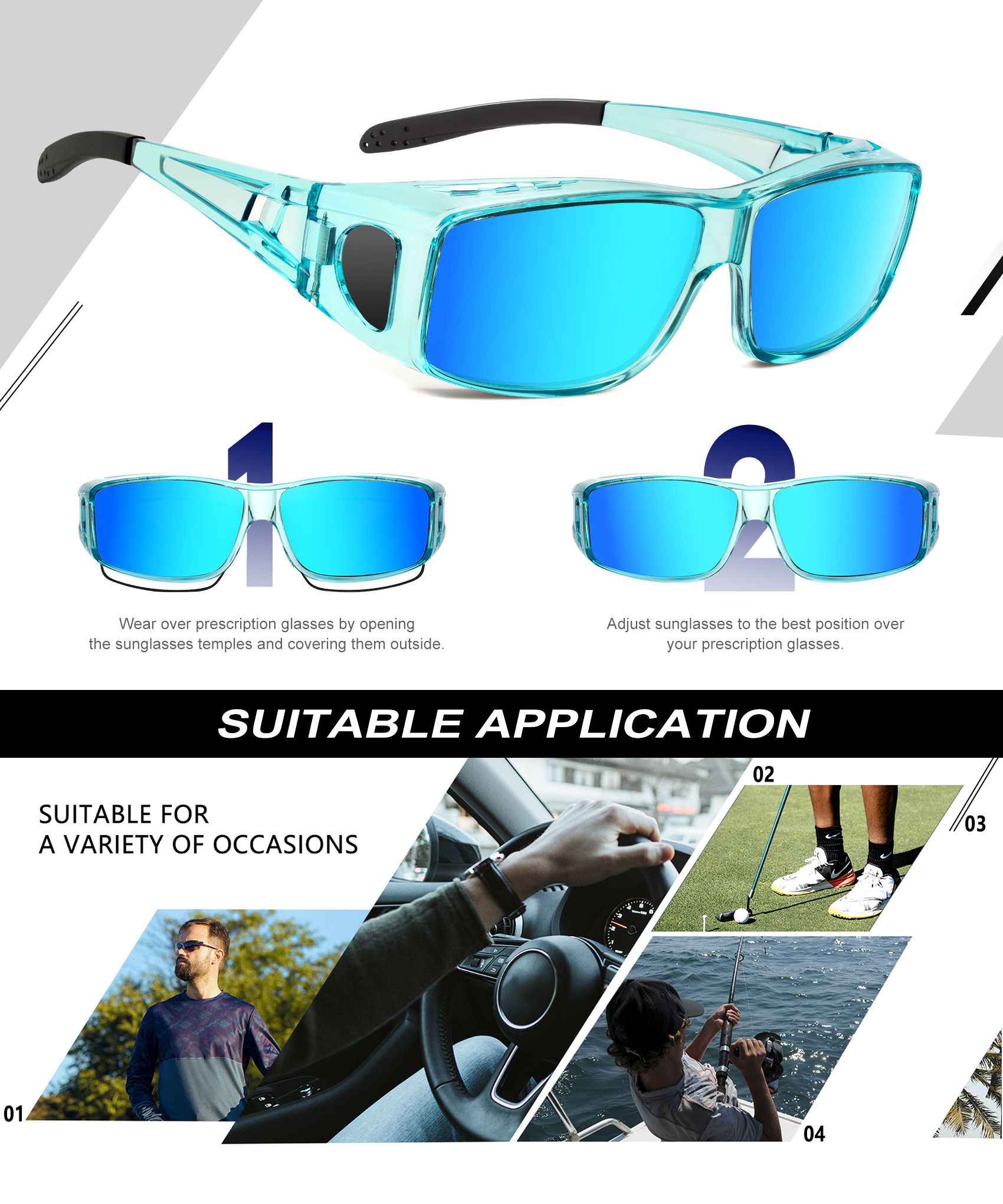 KALIYADI Fit-Over Polarized Wrap Sunglasses, 3-Pack photo 7