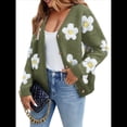 thumbnail image 2 of Cárdigan con Estampado Floral para Mujer, Larga, Abertura Frontal, Botones, Cuello en V, Tejido de Punto. Verde XL, 2 of 8