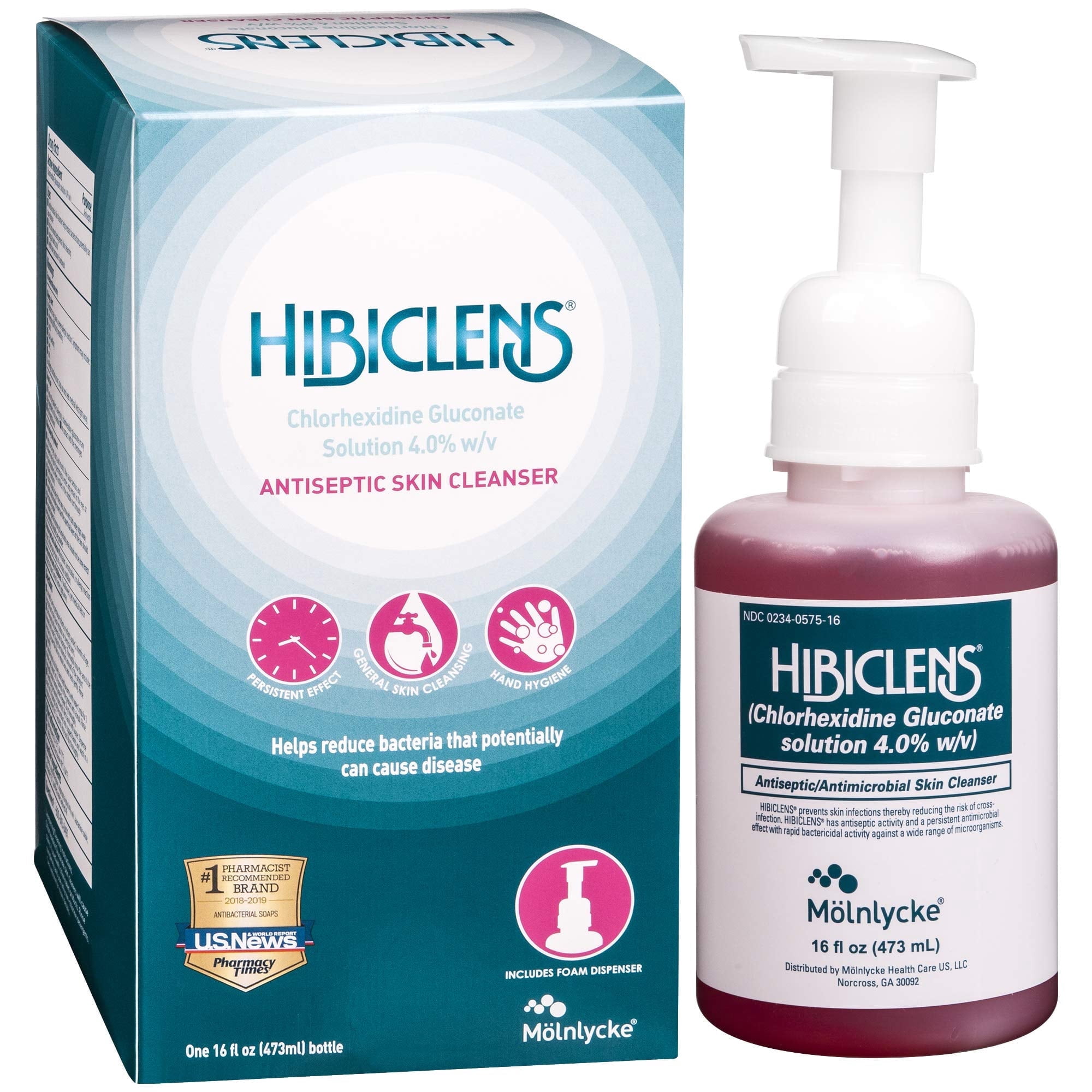Hibiclens Antimicrobial, Antiseptic Soap and Skin Cleanser Foaming Pump Included 16 oz for Home and Hospital 4% CHG