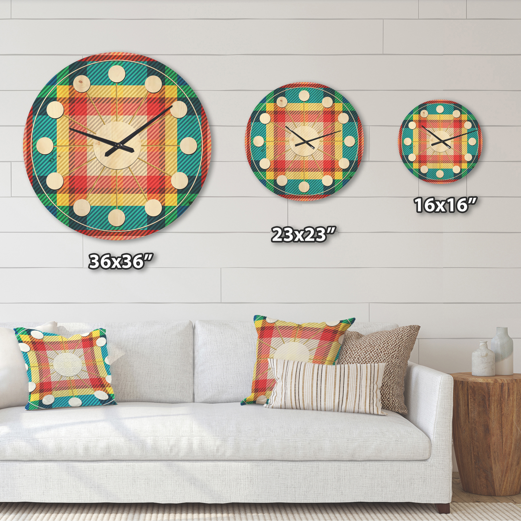 Designart 'Tartan Texture Geometrical Retro III' Mid-Century Modern Wood Wall Clock