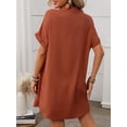 thumbnail image 2 of Shirt Dress Cotton Linen Short Sleeve Striped A Line Mid Length Casual Work Dress S-XL, 2 of 8
