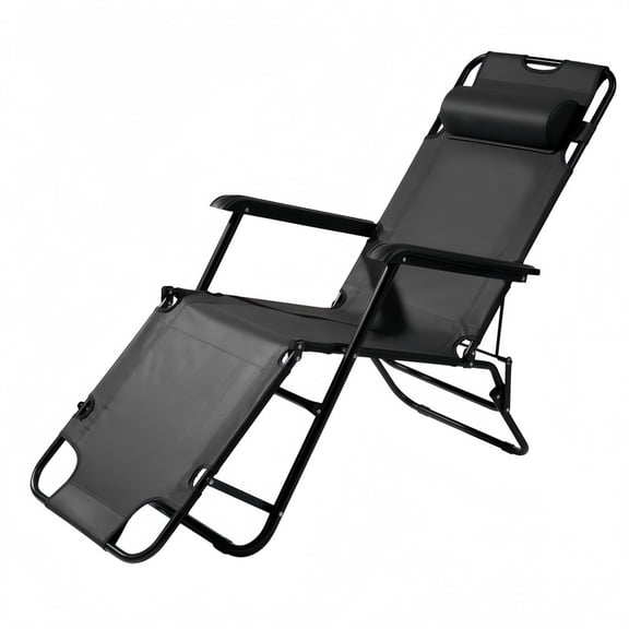 Qifang Folding Reclining Camping Chair, Portable Steel Tube Oxford Fabric Lounge Chair for Outdoor Patio Beach，Black