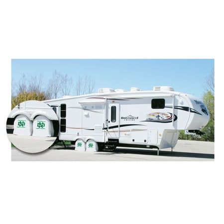 North Dakota RV Tire Shade with Fighting Hawks Logo on White Vinyl Size: E10 - 30 x 10