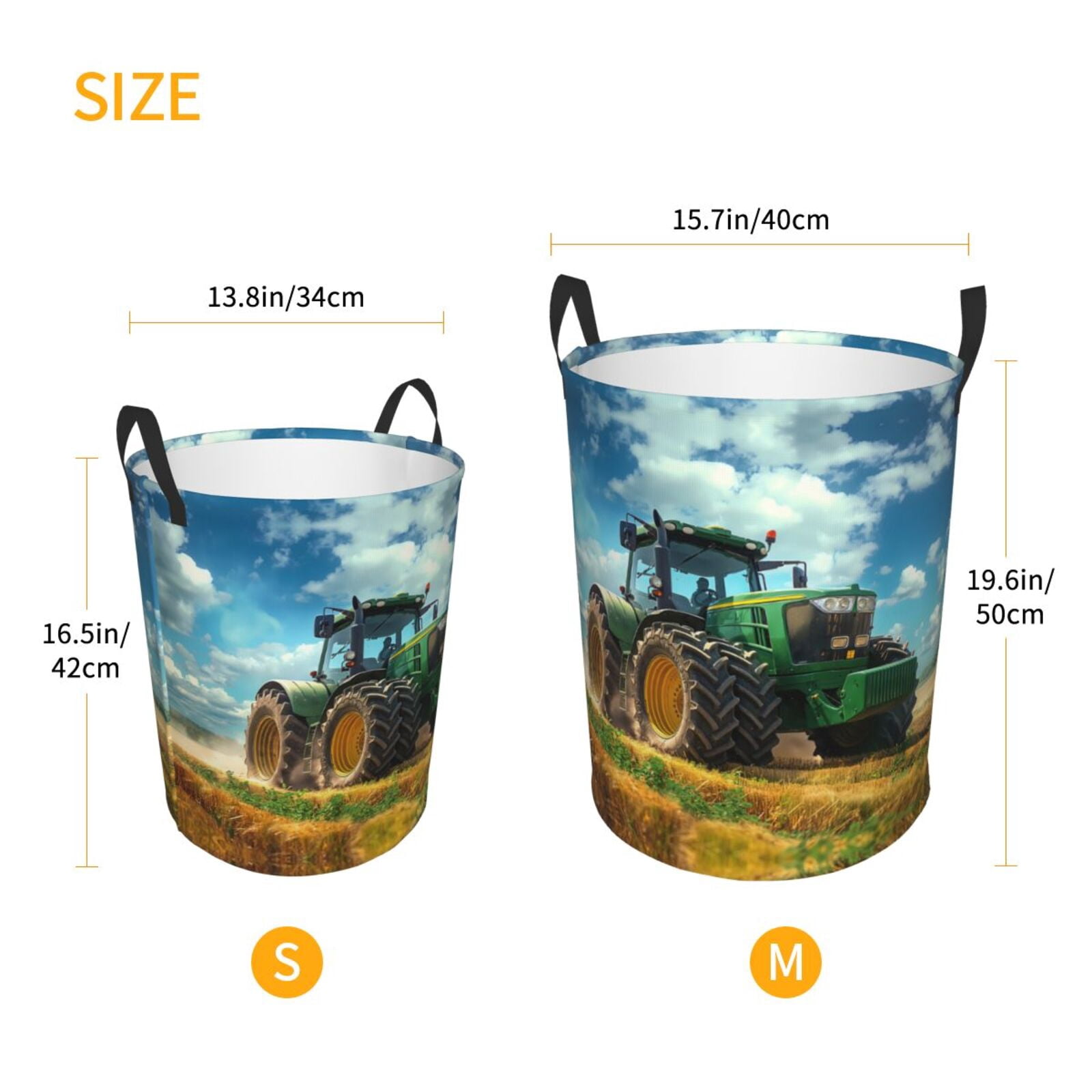 Large Laundry Basket with Handles - Green Tractor Field Kids Baby Dirty Clothes Laundry Hamper for Bedroom Aesthetic