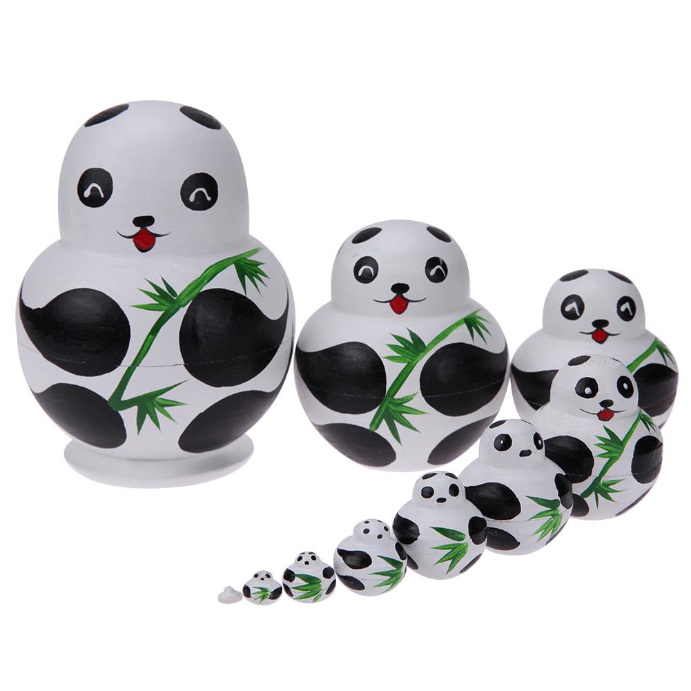 VS2# 10pcs//Set Basswood Panda Nesting Dolls Handmade Matryoshka Dolls Toys Gift