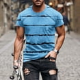thumbnail image 2 of Penkiiy T-Shirt Homme Décontracté Col Rond Rayé Imprimé Chandail Entraînement Physique Sport Manches Courtes Blouse TG Bleu Ciel, 2 of 5