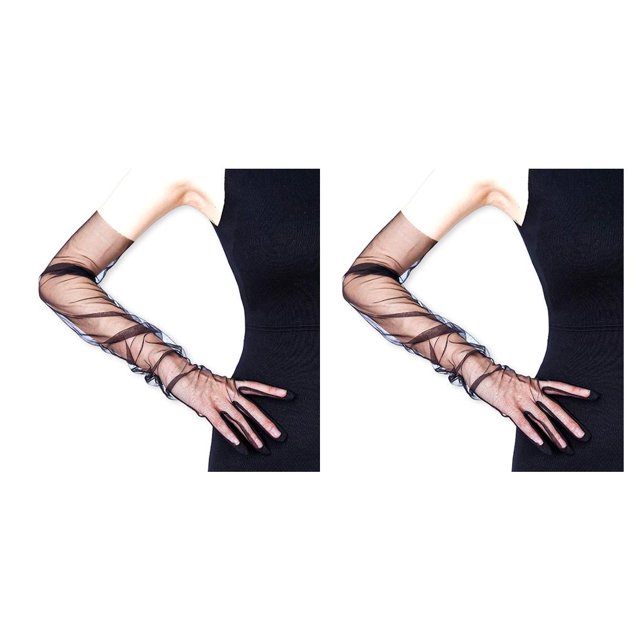 Qarigey Guantes largos para mujer Accesorio de ropa Estilo simple Color sólido Señoras Dedos Guantes Decoraciones Vestir Ornamento Negro Negro 2piezas