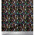 thumbnail image 1 of Soimoi Black Poly Georgette Fabric Sun,Insect & Rabbit Cartoon Decor Fabric Printed BTY 52 Inch Wide, 1 of 1
