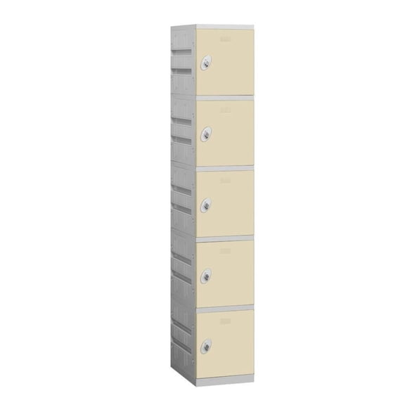 12" Wide Five Tier Plastic Locker - 1 Wide - 6 Feet High - 18 Inches Deep - Tan - Unassembled