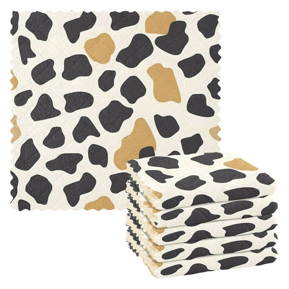 6 Packs Gold and Black Cow Print Kitchen Dish Towels Soft Absorbent Dish Cloths 11"x11"