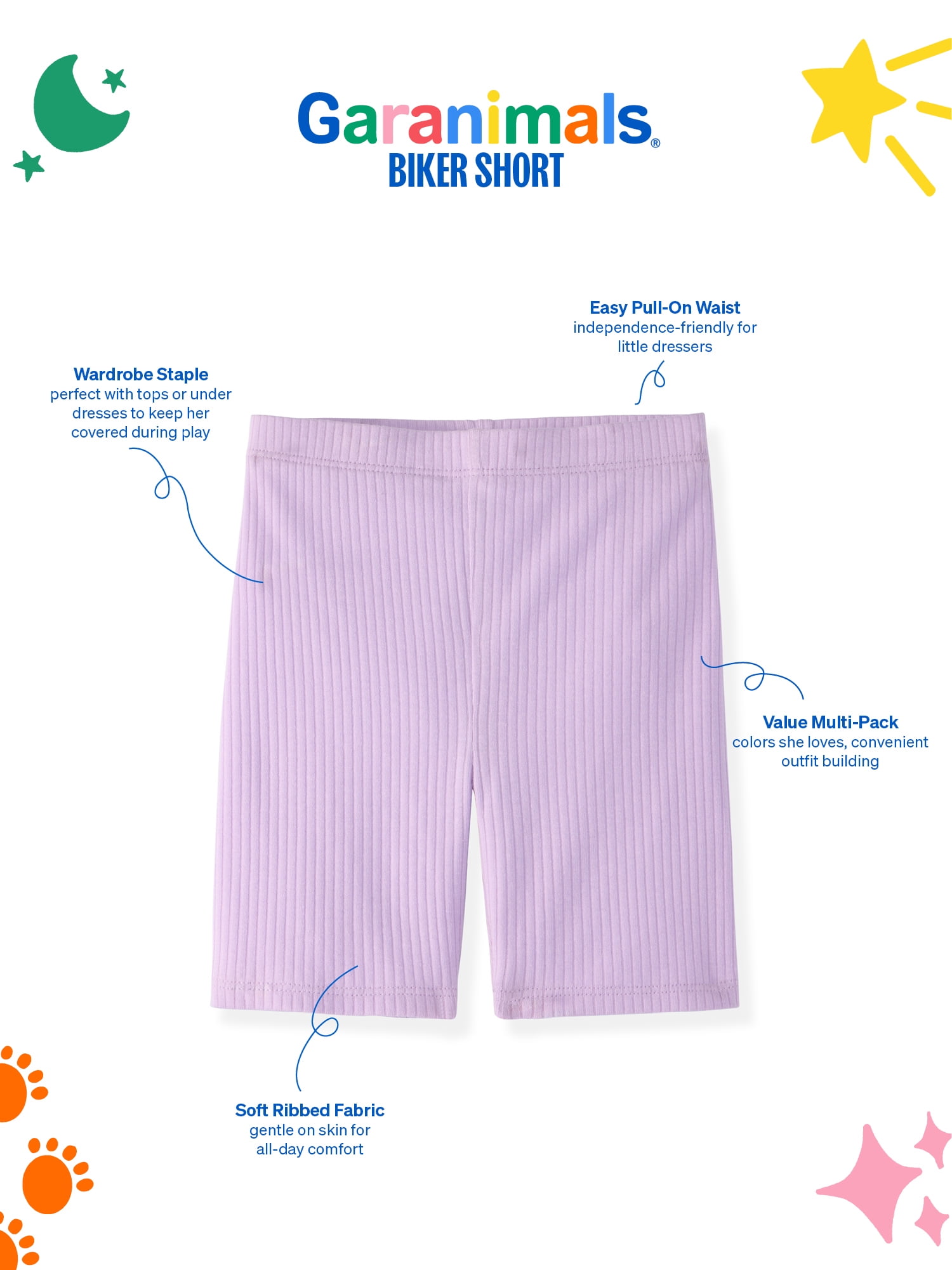 Garanimals Newborn, Baby & Toddler Girl Ribbed Cotton Biker Shorts, 4-Pack, Sizes 0-6T