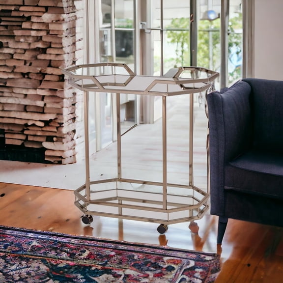 HomeRoots Iron & Mirrored Glass Bar Cart, Champagne