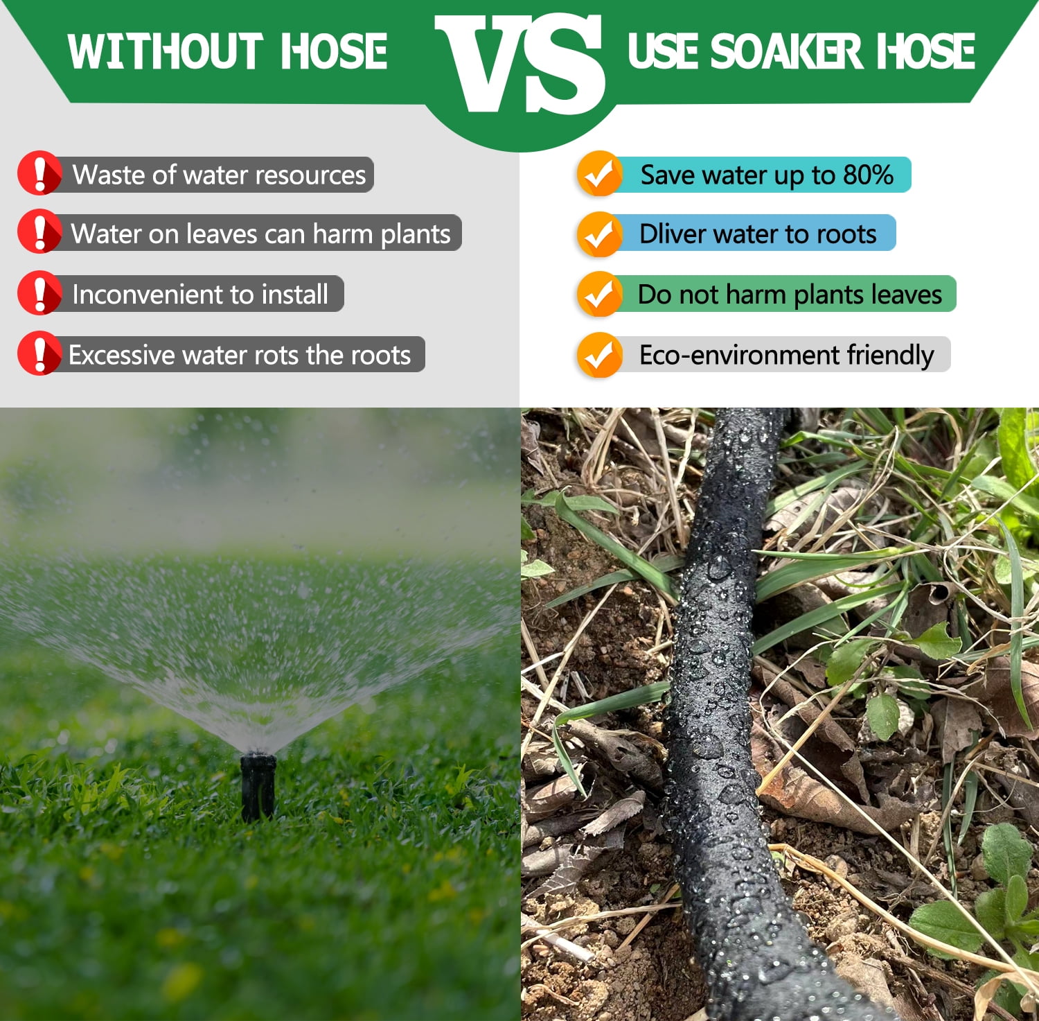 Soaker Hose 50 Ft for Garden Beds, Water Hose for Watering Irrigation, Heavy Duty Garden hose Soaker Hoses  Drip Hoses for Garden - Drip Hose Irrigation