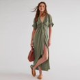 thumbnail image 1 of 2023 Summer Chic And Elegant Woman Dress Sexy V-Neck Bandage Button Up Open Side Party Club Long Dresses Nuevo En Vestidos zhangmengya LED, 1 of 2
