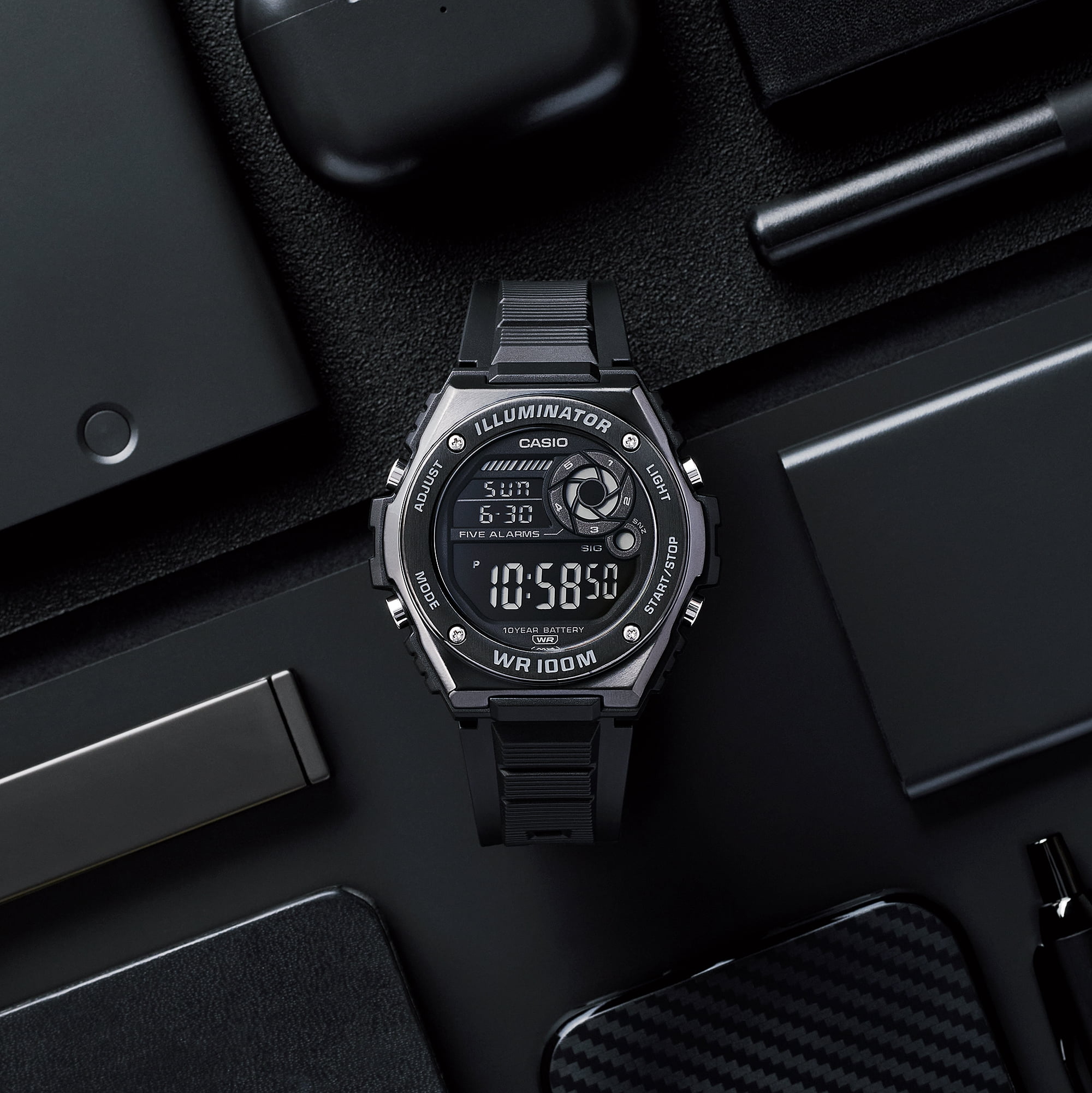 Casio Men's Black IP Bezel Digital Sport Watch MWD-100HB-1BV