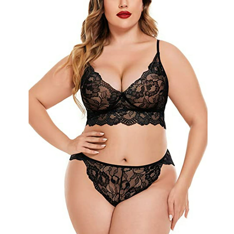 Plus Size Bras And Panty Set, Sexy Non Padded Lingerie Tops For
