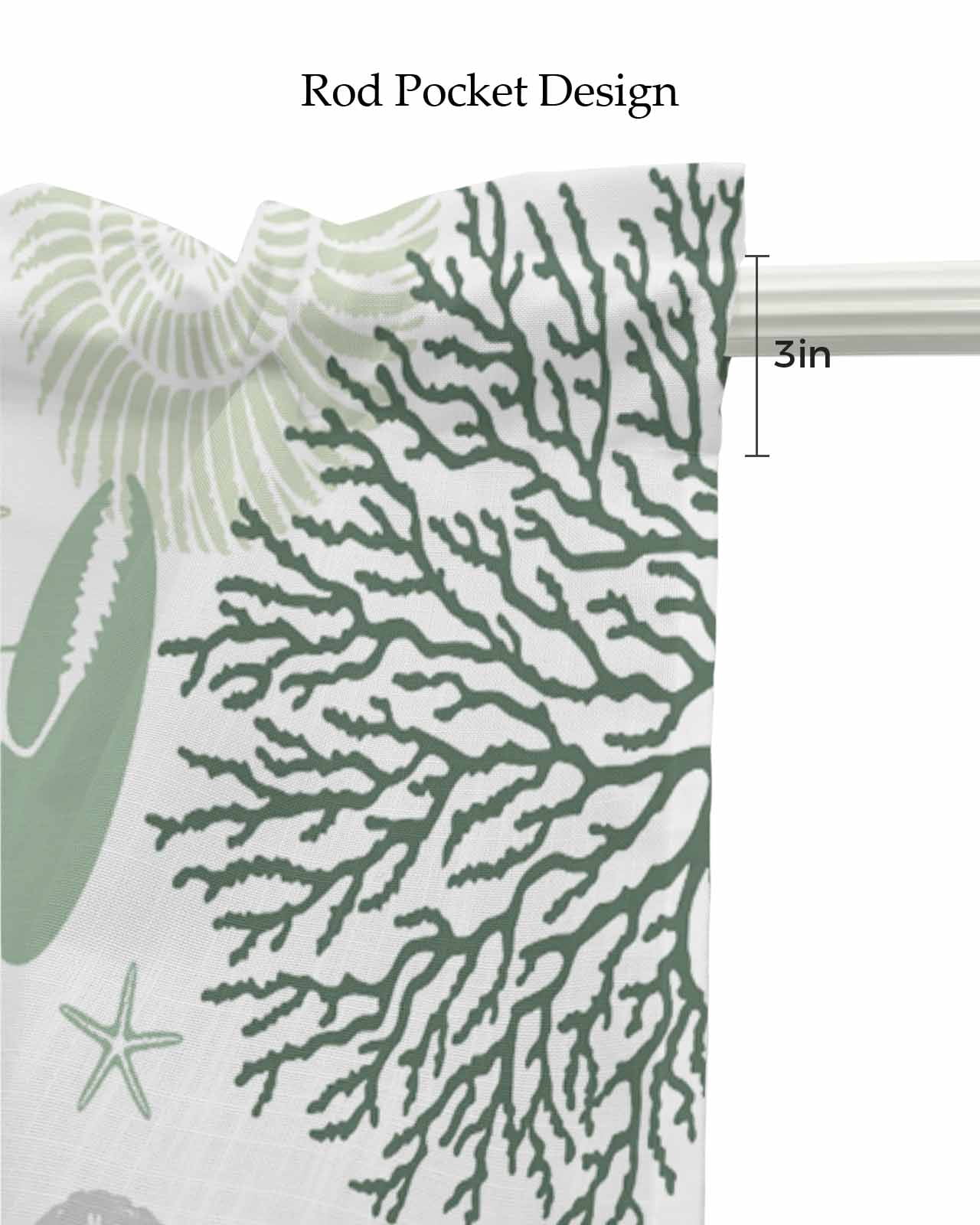 Sage Green Coastal Kitchen Valances for Windows Farmhouse Linen Window Valance Curtain for Living Room Window Treatment Summer Lobster Coral Nautical Valance Rod Pocket Topper Drape, 42 x 18 Inch