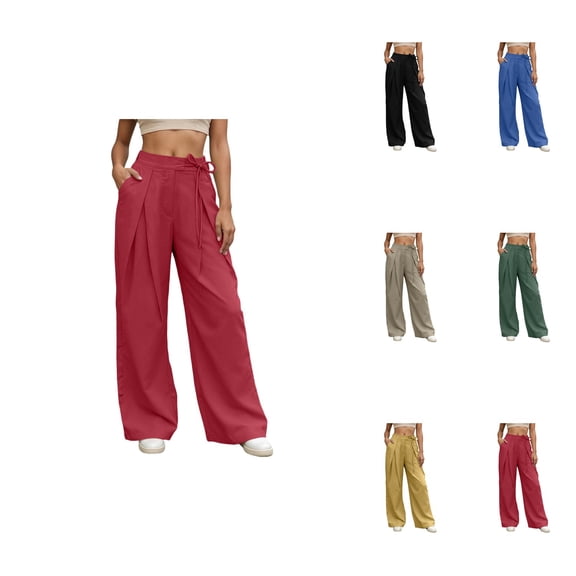 Women's Elegant High-Waisted Wide Leg Stretchy Pants, Relaxed Fit Casual Trousers for Everyday Wear, Pull-On Business Casual Slacks