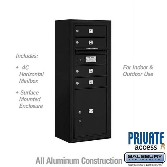 Salsbury Industries  17.75 x 38.5 x 17 in. Surface Mounted 4C Horizontal Mailbox Unit - Front Loading - Private Access, Black
