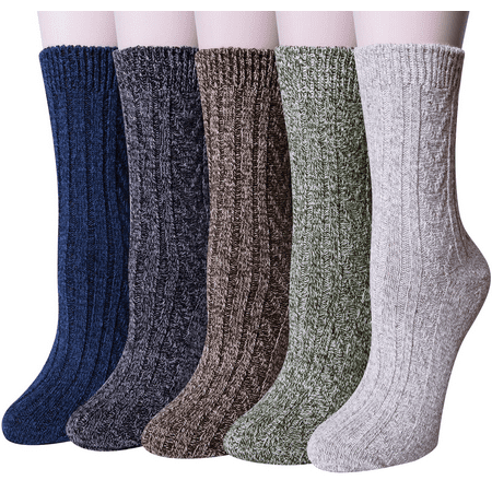 

5 Pairs Womens Wool Socks Thick Knit Vintage Winter Warm Cozy Crew Socks Gifts