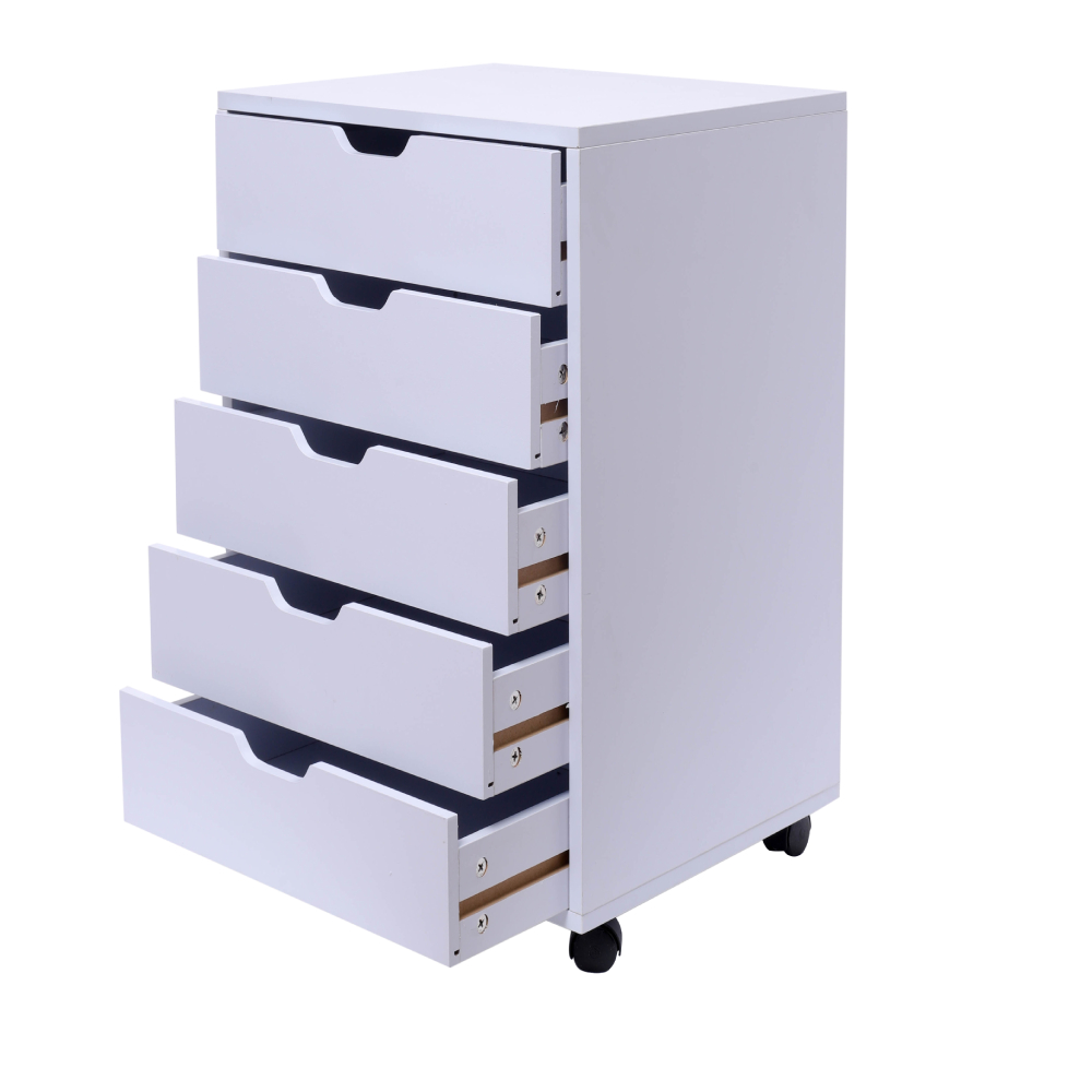 Mobile Storage Cabinet for Closet and Office for Home Office Living Room Wooden Storage Cabinet 5-Drawer Wood Filing Cabinet White Color